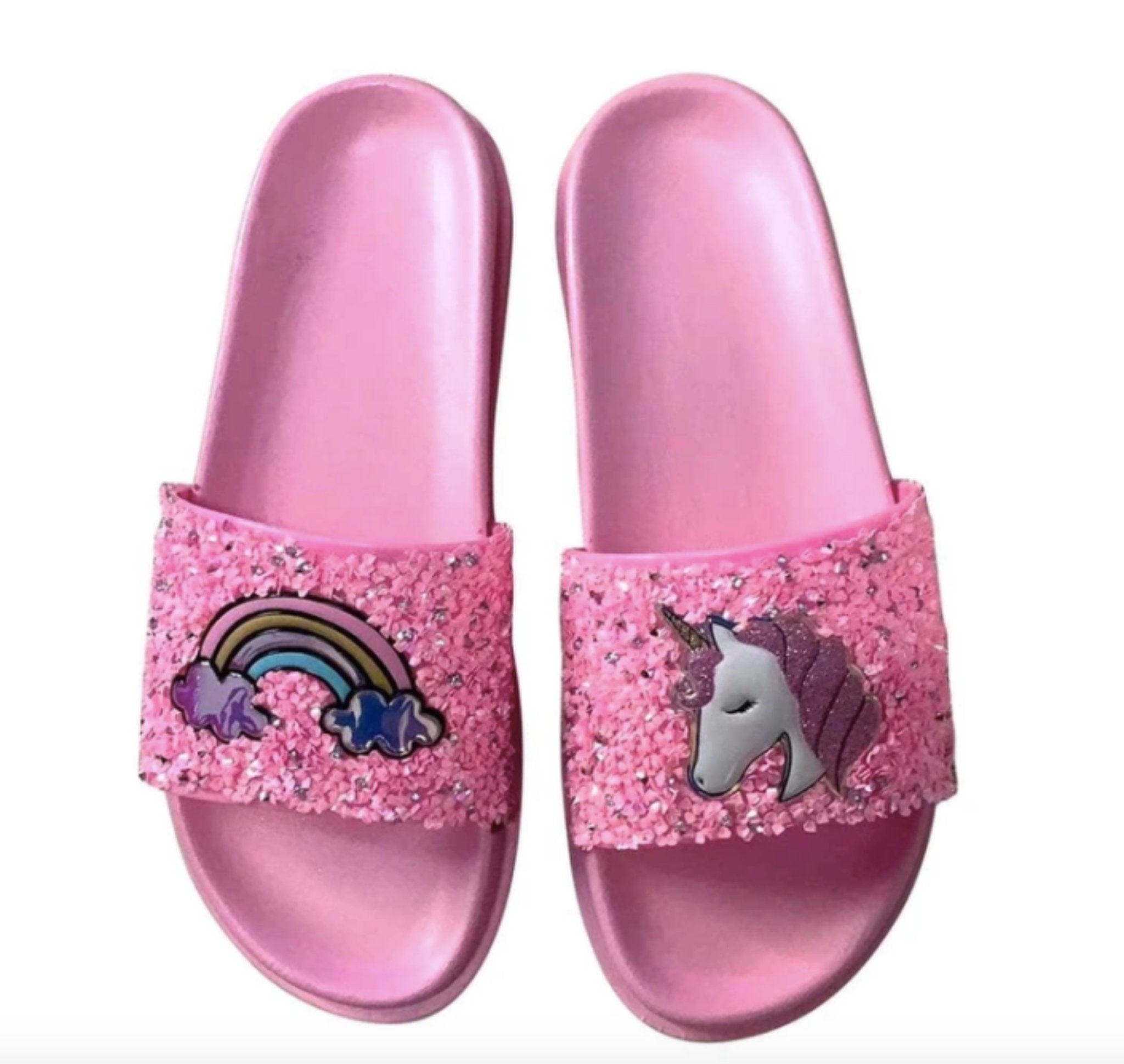 Lola and The Boys Girls PINK GLITTER UNICORN SLIDES HONEYPIEKIDS