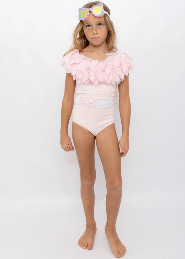 Stella Cove Pink Petal and Sequin Belt Girls Swimsuit | HONEYPIEKIDS