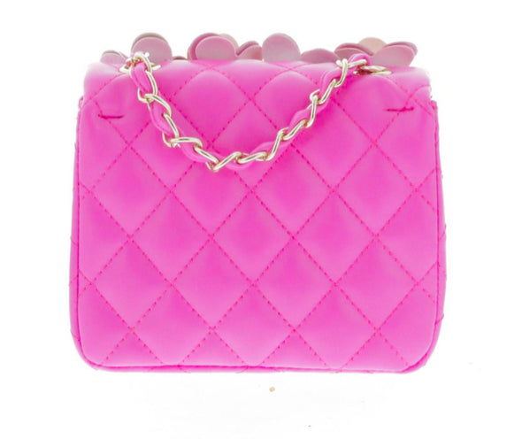 Doe a Dear Pink Flower Square Quilted Bag with Turn Clasp & Cross Body Chain | HONEYPIEKIDS | Kids Boutique Clothing