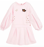 Lili Gaufrette Girls Pink Patch & Stud Dress | HONEYPIEKIDS 