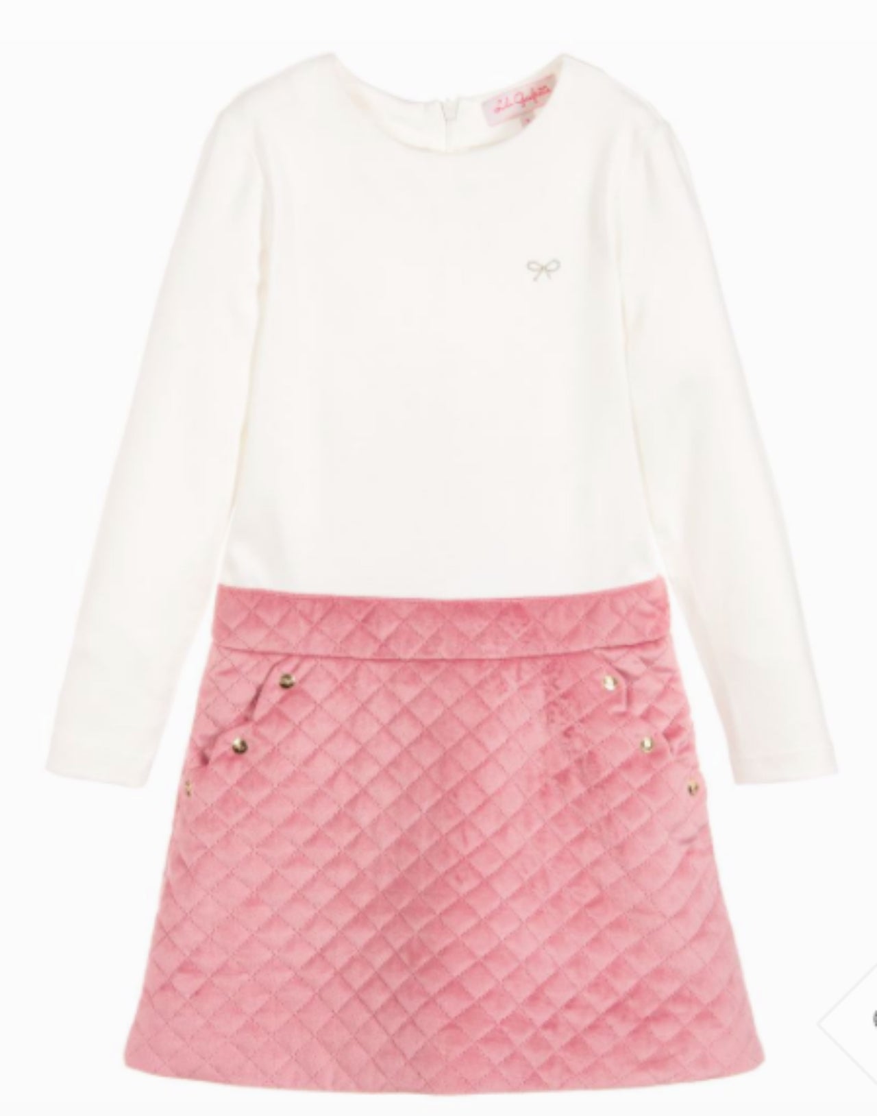 Lili Gaufrette Girls Pink & Ivory Quilted Dress | HONEYPIEKIDS 