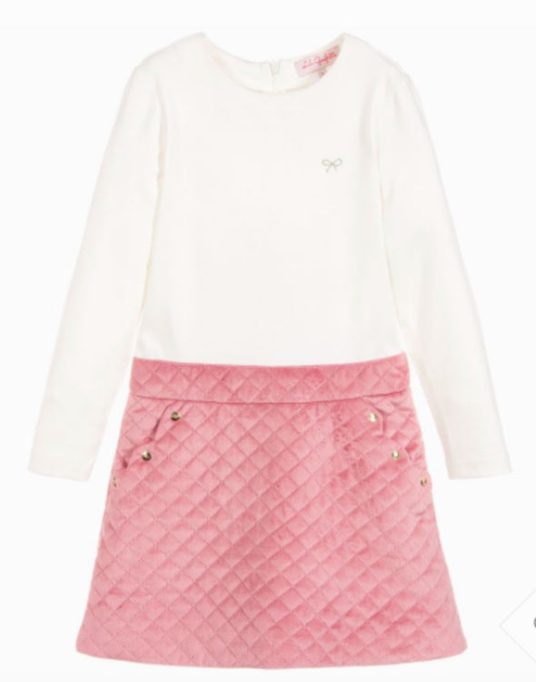 Lili Gaufrette Girls Pink & Ivory Quilted Dress | HONEYPIEKIDS | Kids Boutique Clothing