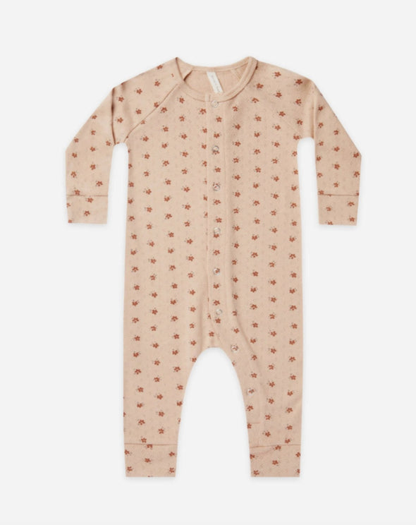 Quincy Mae Baby Girls Organic Blush Ditzy Pointelle LongJohn Pajamas | HONEYPIEKIDS | Kids Boutique Clothing