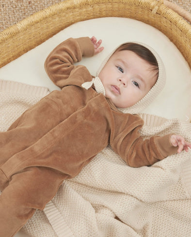 Quincy Mae Baby Organic Cocoa Velour Hidden Snap Footed Pajamas | HONEYPIEKIDS | Kids Boutique Clothing