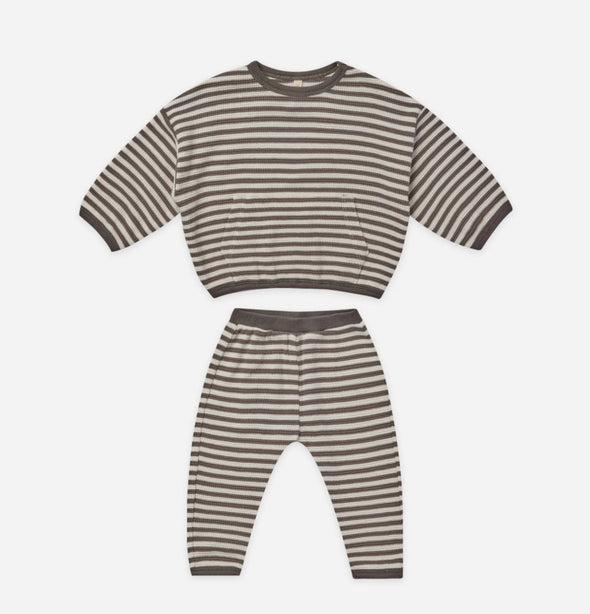 Quincy Mae Baby & Toddler Boys Charcoal Stripe Organic Waffle Top & Pant Set | HONEYPIEKIDS 