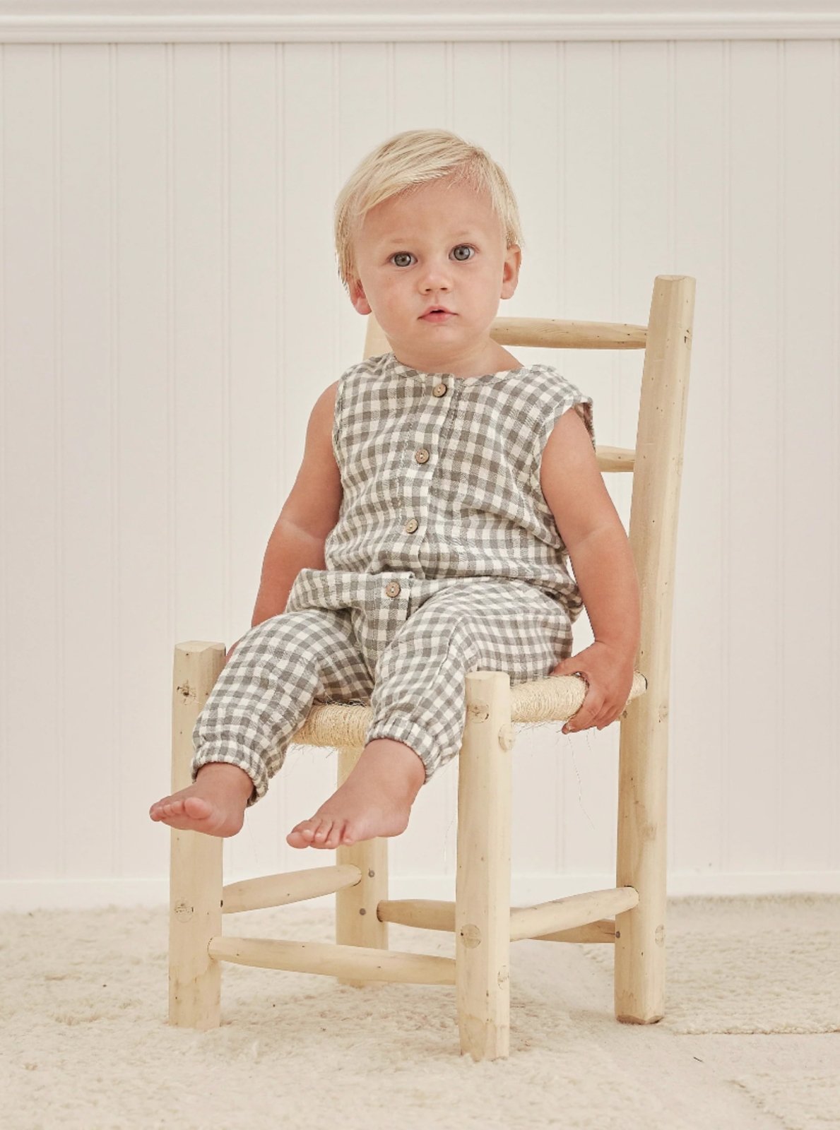Quincy Mae Baby & Toddler Boys SEA GREEN GINGHAM Jumpsuit | HONEYPIEKIDS 