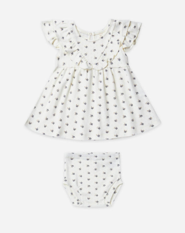 Quincy Mae Baby & Toddler Girls Organic Indigo DItsy Pointelle Ruffle Dress | HONEYPIEKIDS | Kids Boutique Clothing