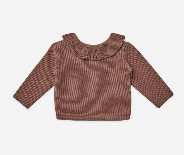 Quincy Mae Baby & Toddler Girls Organic Ruffle Collar Knit Pecan Sweater | HONEYPIEKIDS | Kids Boutique Clothing