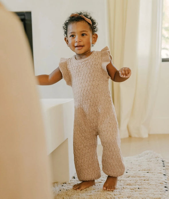 Quincy Mae Baby & Toddler Mira Heathered Apricot Knit Romper | HONEYPIEKIDS | Kids Boutique Clothing