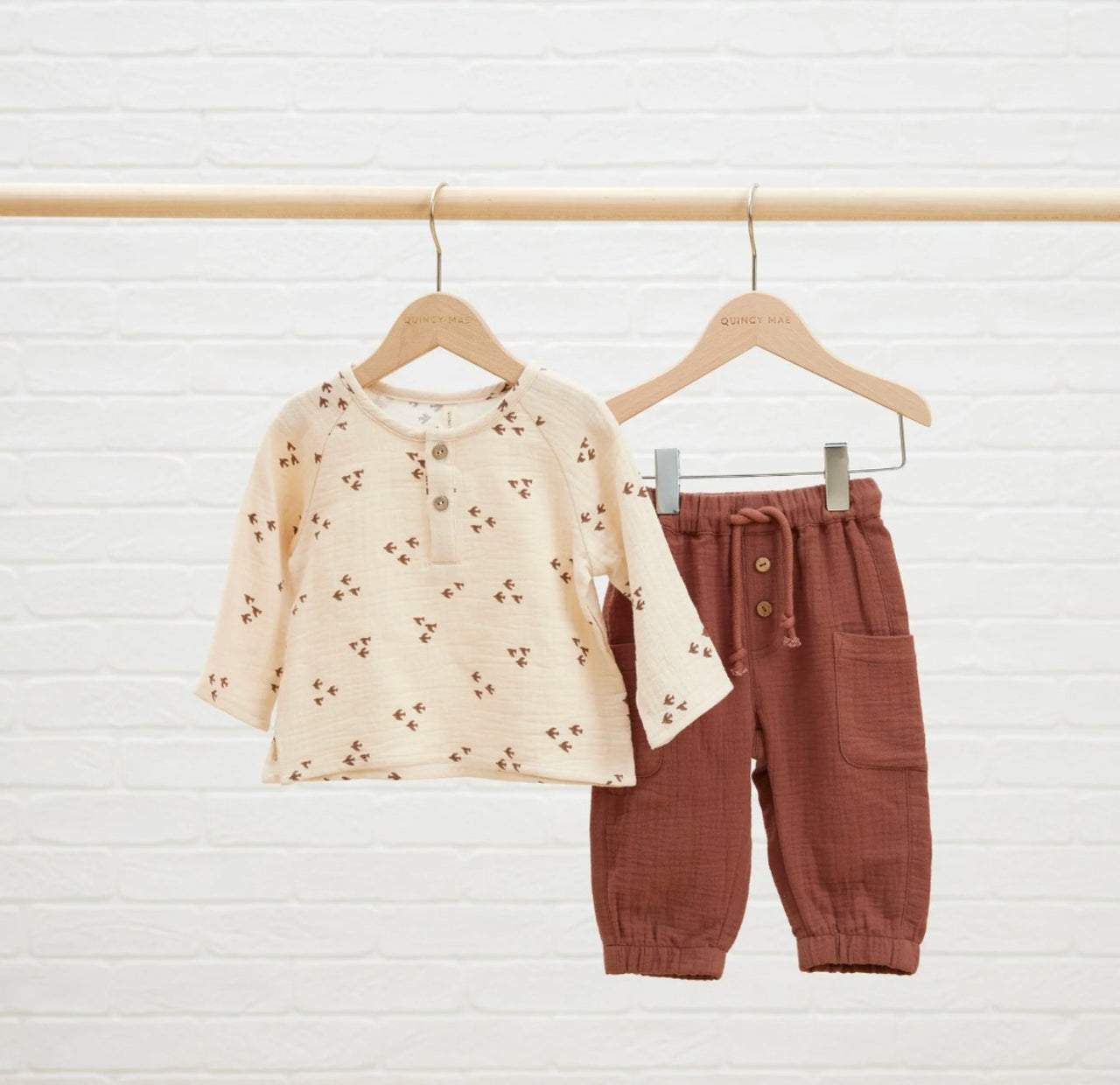 Quincy Mae Baby & Toddler Organic Luca Pants In Pecan | HONEYPIEKIDS 