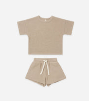 Quincy Mae Baby & Toddler Boys Organic Warm Grey Waffle Tee and Shorts | HONEYPIEKIDS 