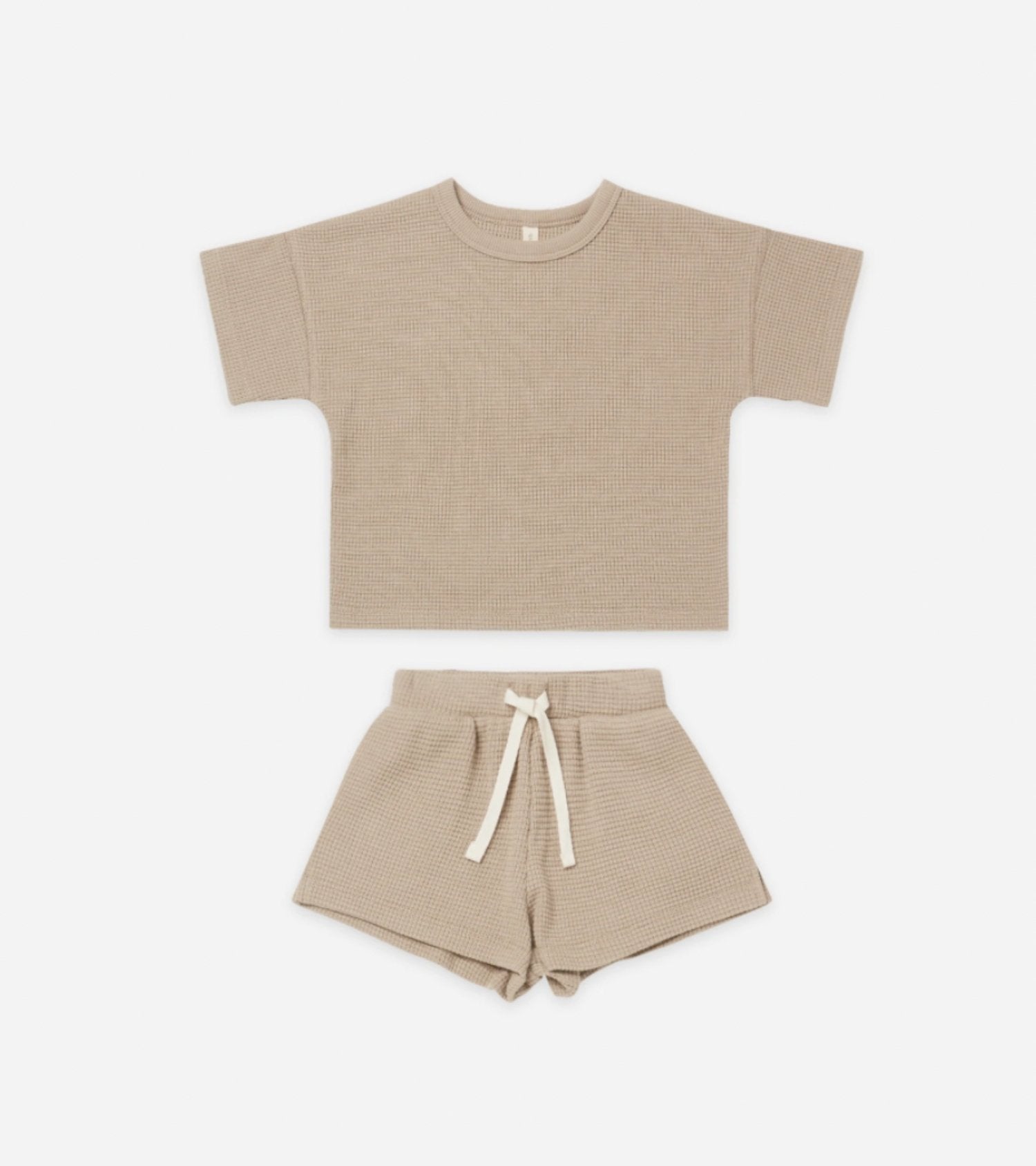 Quincy Mae Baby & Toddler Boys Organic Warm Grey Waffle Tee and Shorts | HONEYPIEKIDS 