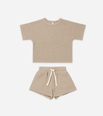 Quincy Mae Baby & Toddler Boys Organic Warm Grey Waffle Tee and Shorts | HONEYPIEKIDS | Kids Boutique Clothing