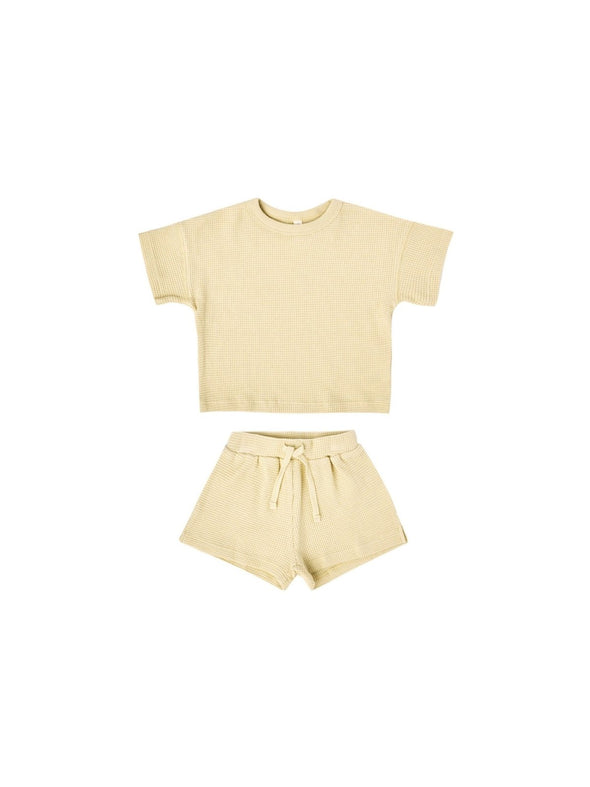 Quincy Mae Baby & Toddler Yellow Organic Waffle Shorts Set | HONEYPIEKIDS | Kids Boutique Clothing