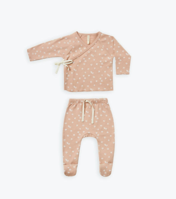 Quincy Mae Baby Girls Organic Blossom Wrap Top With Footed Pant Set | HONEYPIEKIDS | Kids Boutique Clothing