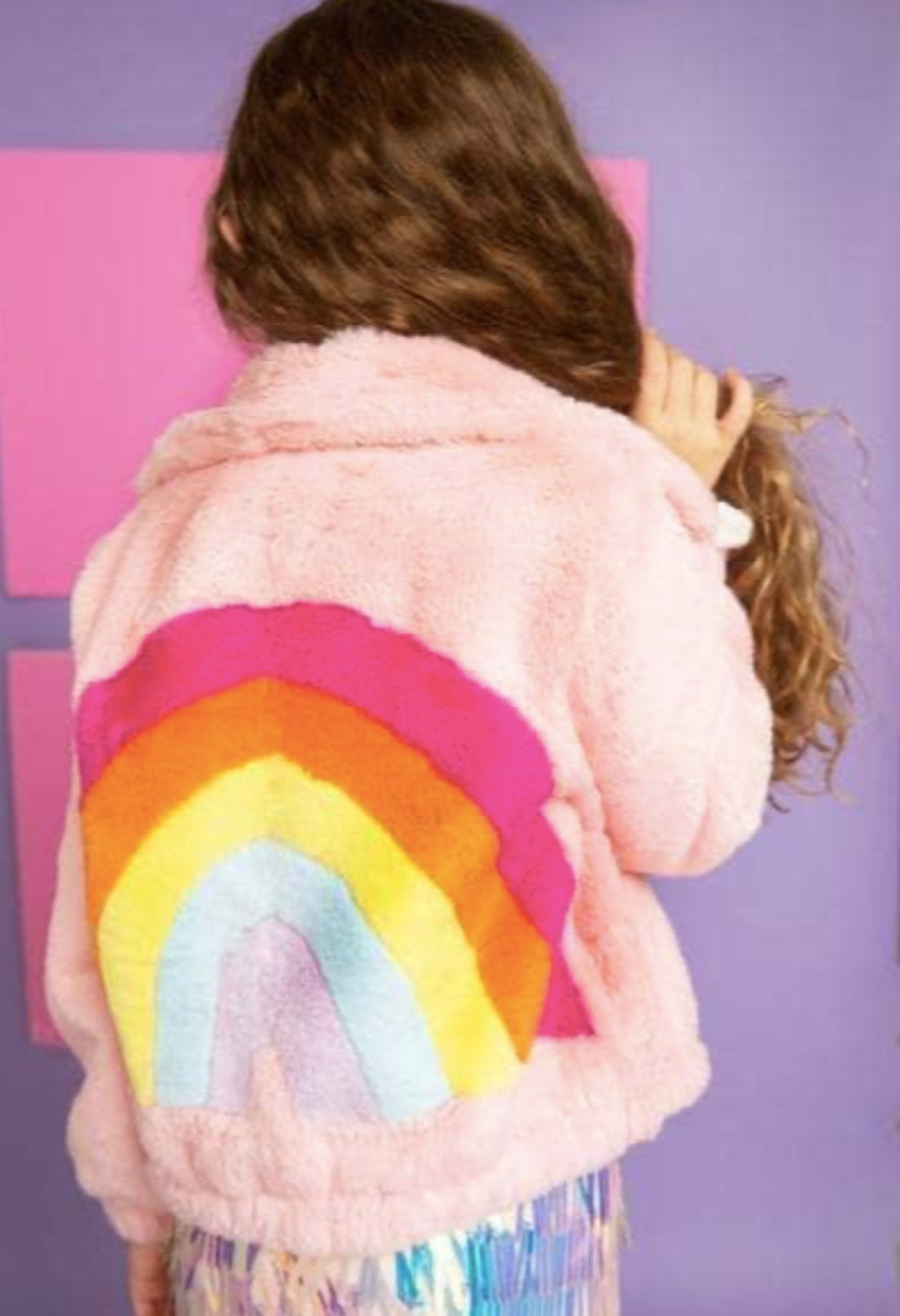Lola and The Boys Girls Rainbow Faux Fur Zip Up Jacket | HONEYPIEKIDS