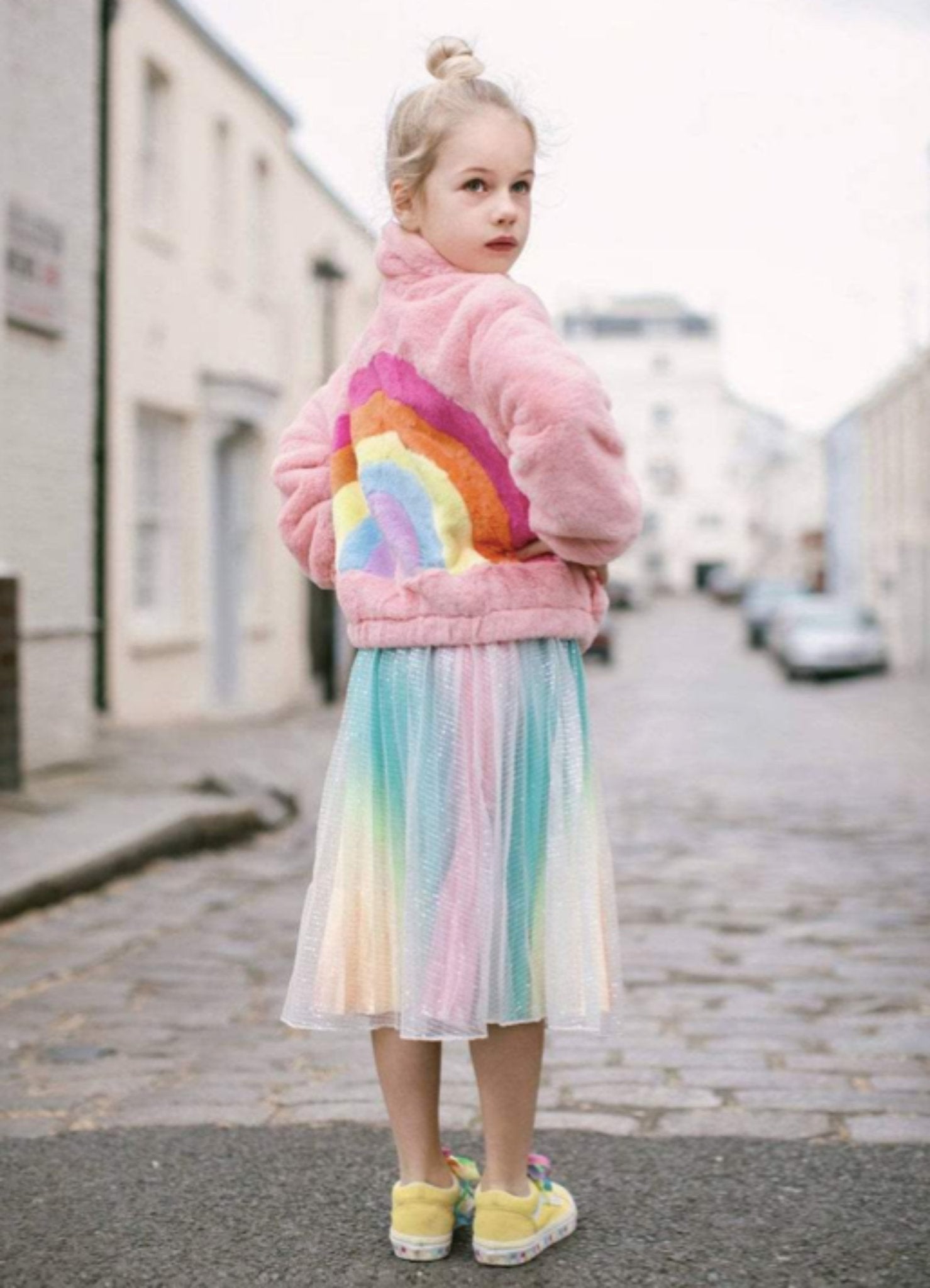 Lola and The Boys Girls Rainbow Faux Fur Zip Up Jacket | HONEYPIEKIDS