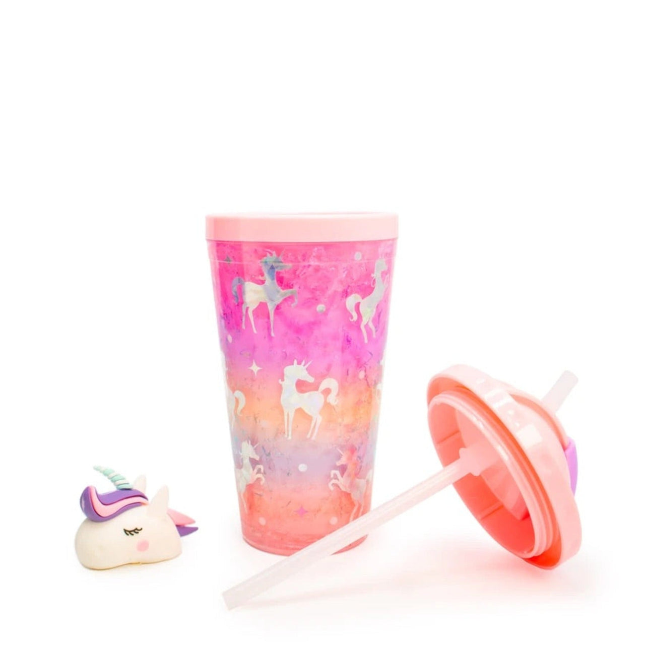 Rainbow Holographic Slide Top Unicorn Tumbler in Peach | HONEYPIEKIDS 