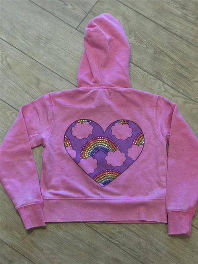 Girls Crystal Rainbow Love Zip Up Hoodie Jacket by Sparkel By Stoopher | HONEYPIEKIDS | Kids Boutique Clothing
