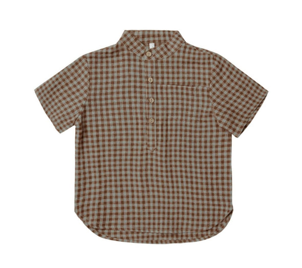 Rylee + Cru Baby to Youth Boys Chocolate Gingham Mason S/S Shirt | HONEYPIEKIDS | Kids Boutique Clothing