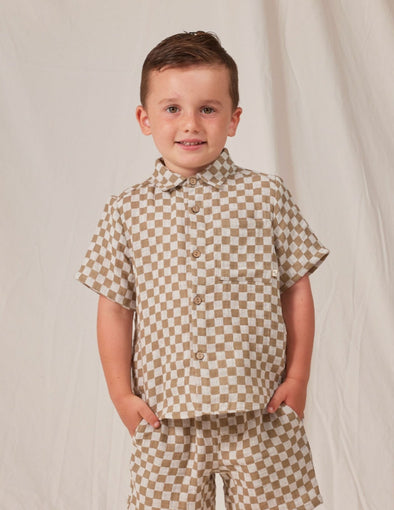 Rylee + Cru Baby to Youth Boys Olive Check S/S Shirt | HONEYPIEKIDS | Kids Boutique Clothing