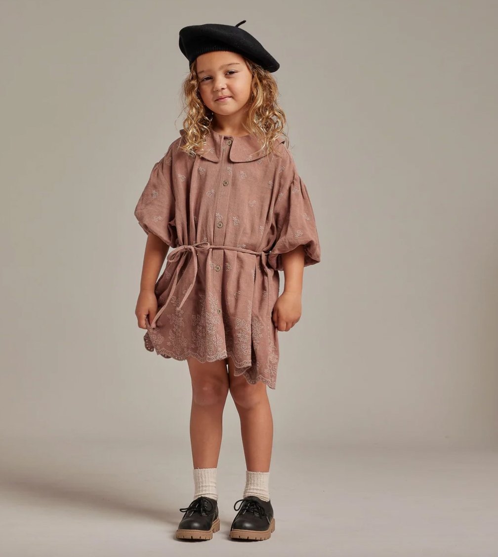 Rylee + Cru Baby to Youth Girls Olive Grapevine Embroidery Dress