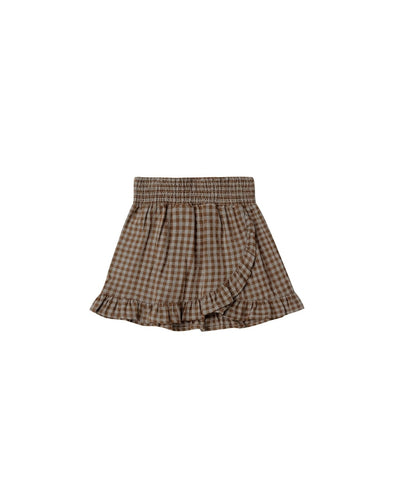 Rylee + Cru Girls Chocolate Gingham Wrap Ruffle Skirt | HONEYPIEKIDS | Kids Boutique Clothing