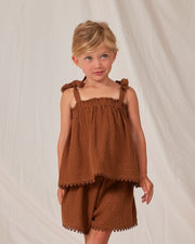 Rylee + Cru Girls Chocolate Remi Tie Shoulder Top | HONEYPIEKIDS 