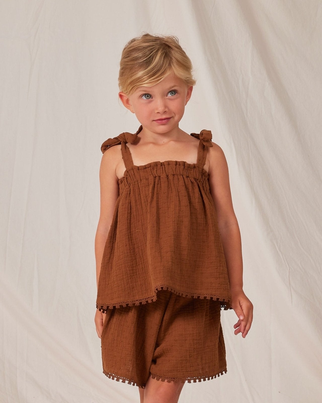 Rylee + Cru Girls Chocolate Remi Tie Shoulder Top | HONEYPIEKIDS 