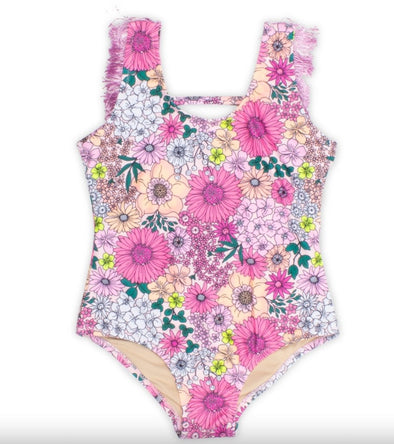 Shade Critters Baby to Youth Girls Fringe One Piece Mod Floral Pink Swimsuit | HONEYPIEKIDS | Kids Boutique Clothing