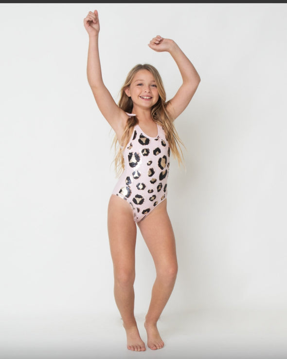 Shade Critters Girls One Piece Pink Leopard Magic Sequin Swimsuit | HONEYPIEKIDS | Kids Boutique Clothing