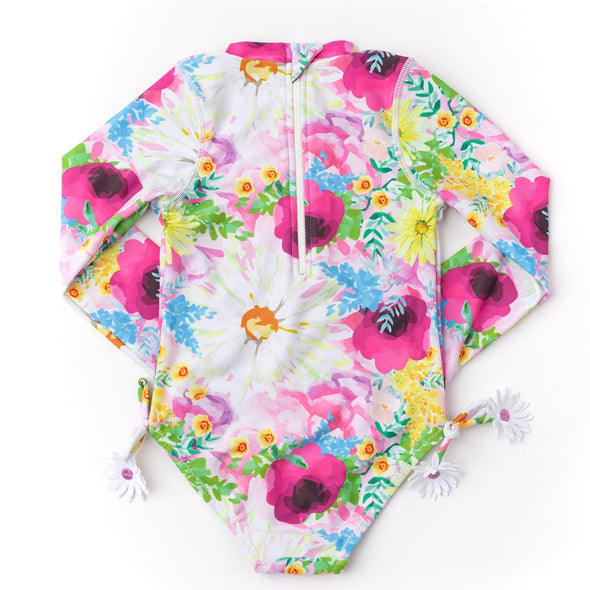 Shade Critters Girls Watercolor Floral Long Sleeve Swimsuit | HONEYPIEKIDS