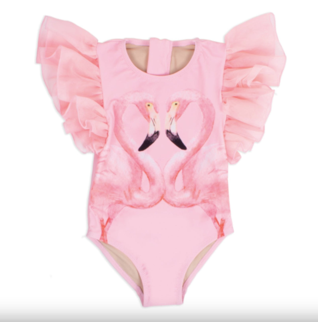 Shade Critters One Piece Pink Flamingo Tulle Shoulder Swimsuit | HONEYPIEKIDS 