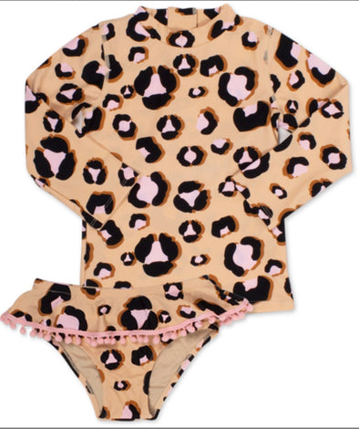 Shade Critters Infant & Toddler Girls Two Piece Leopard Ruffle Rashguard Swimsuit | HONEYPIEKIDS 