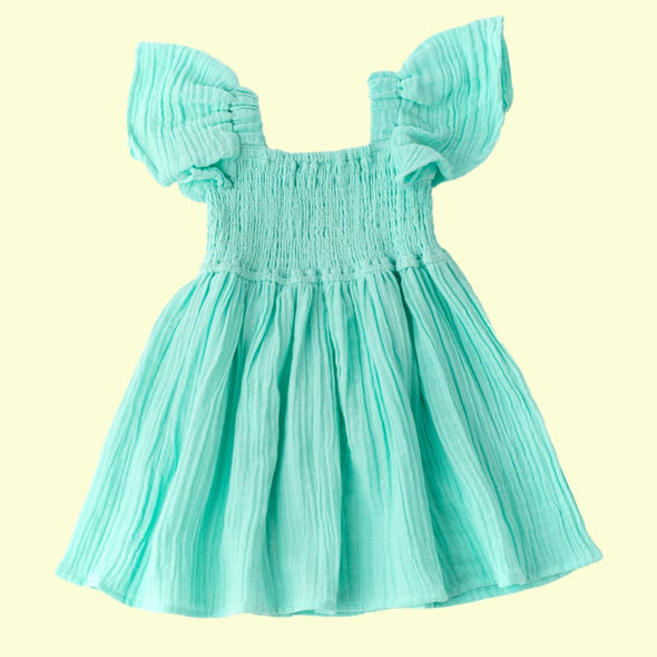 Shade Critters Mint Flutter Sleeve Smocked Gauze Dress | HONEYPIEKIDS