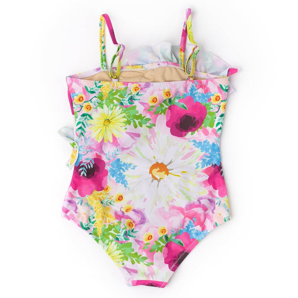 Shade Critters Ruffle Front Watercolor Floral One Piece Swimsuit | HONEYPIEKIDS