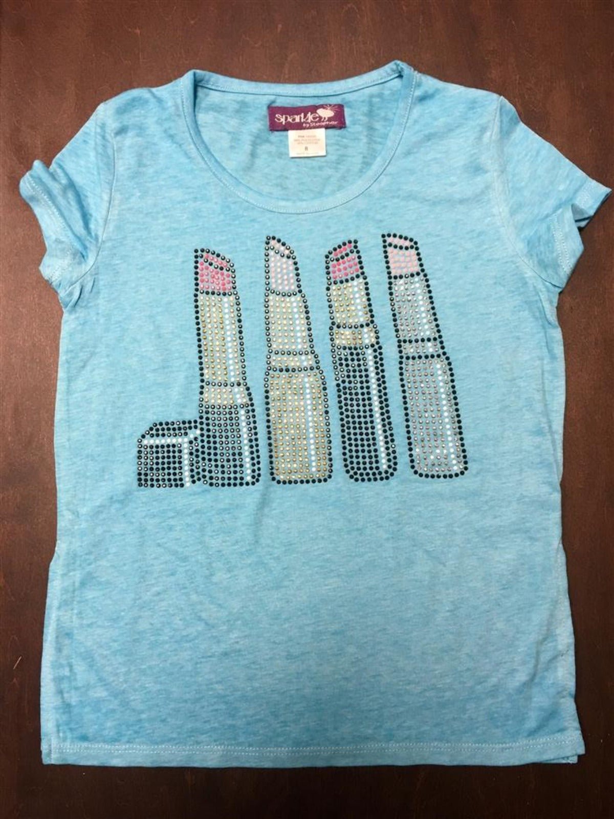 Sparkle By Stoopher Girls Blue Crystal Lipstick Shirt | HONEYPIEKIDS 