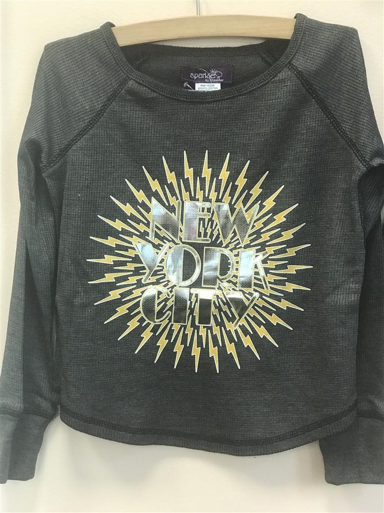 Sparkle By Stoopher Girls L/S Foil NEW YORK L/S Shirt With Thumbholes | HONEYPIEKIDS 