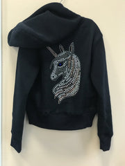 Sparkle By Stoopher Girls Navy Unicorn Bling Crystal Zip up Hooded Jacket | HONEYPIEKIDS 