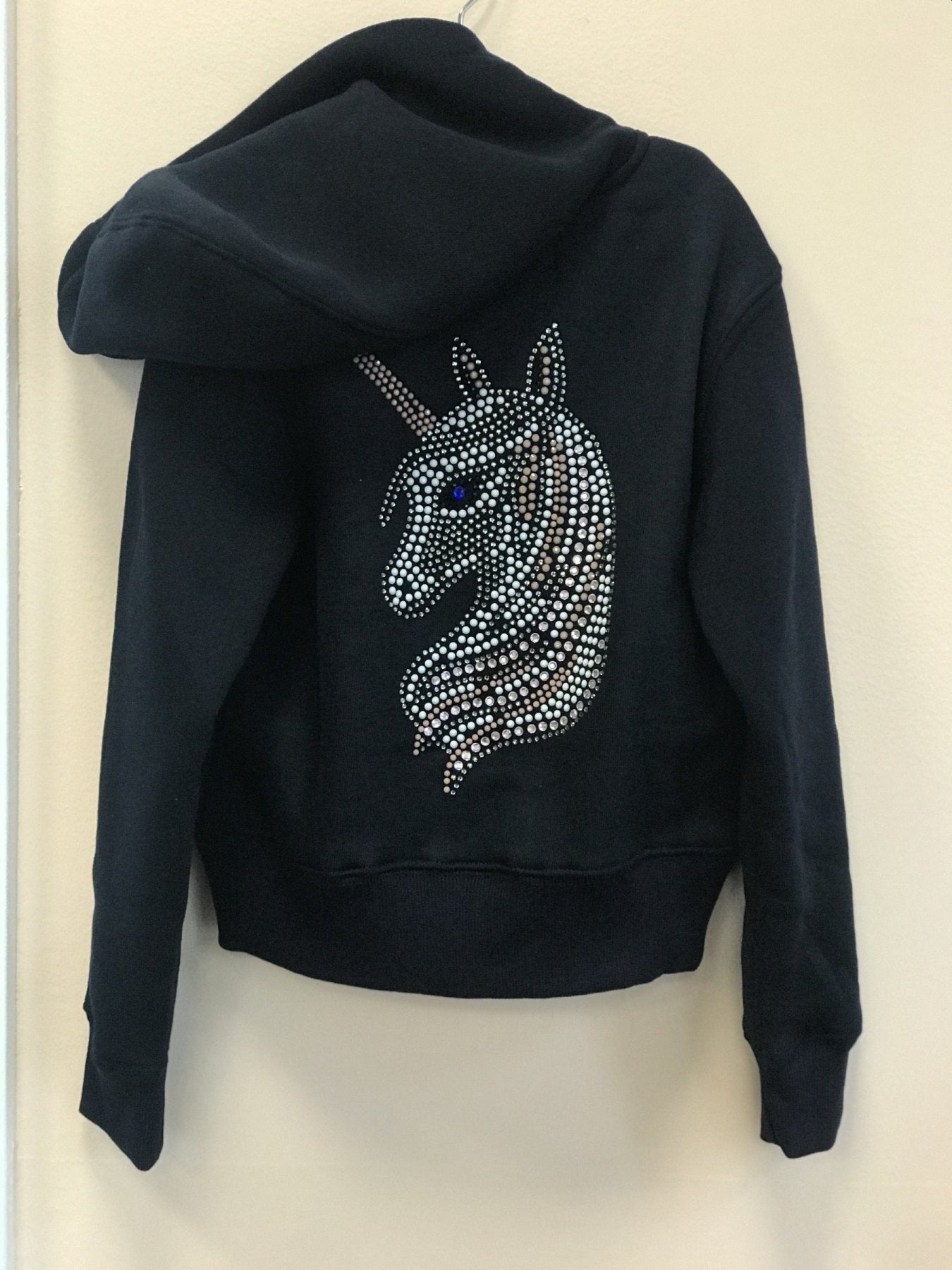 Sparkle By Stoopher Girls Navy Unicorn Bling Crystal Zip up Hooded Jacket | HONEYPIEKIDS 