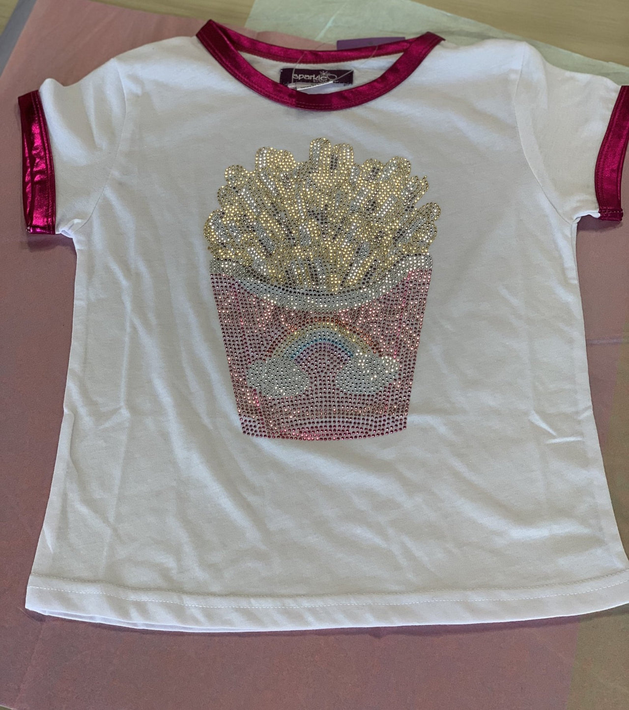 Sparkle By Stoopher Girls S/S Crystalized French Fries Tee | HONEYPIEKIDS 