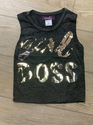 Sparkle By Stoopher Girl Boss Foiled Sleeveless Shirt | HONEYPIEKIDS | Kids Boutique 