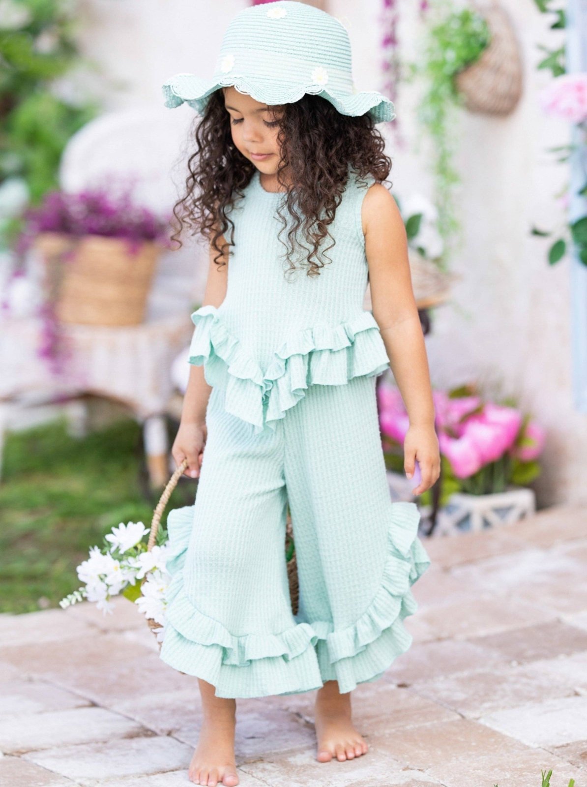 Mia Belle Spring Fun Pastel Ruffle Pants Set - 2 color choices | HONEYPIEKIDS 