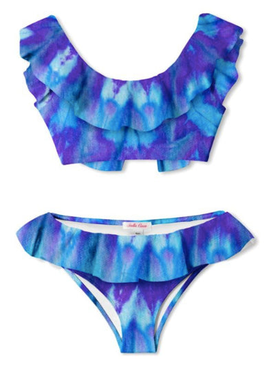 Stella Cove Girls Blue Tie Dye Draped Bikini | HONEYPIEKIDS | Kids Swimwear