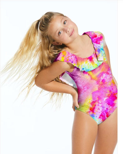 Stella Cove Girls Celebrate Pink Ruffle One Piece Swimsuit | HONEYPIEKIDS | Kids Boutique Clothing