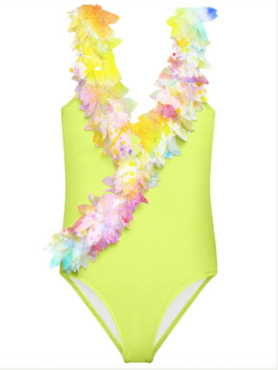 Stella Cove Girls Citrus V Neck Petal One Piece Swimsuit | HONEYPIEKIDS | Kids Boutique Clothing