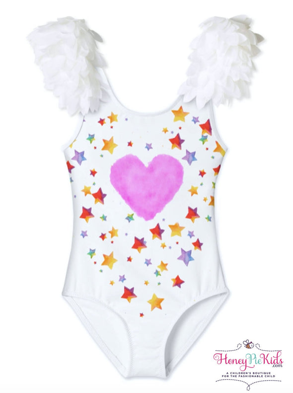 Stella Cove Girls Cloud Star Tank Swimsuit with Petal Shoulders | HONEYPIEKIDS | Kids Boutique Clothing