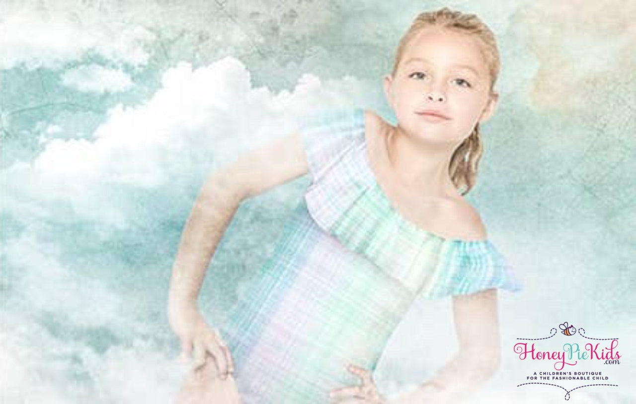 Stella Cove Girls Gingham One Piece Draped Shoulder Swimsuit | HONEYPIEKIDS 