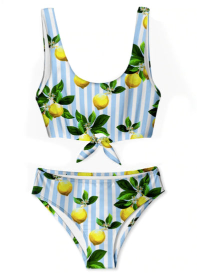 Stella Cove Girls Lemon & Stripes Tie Front Bikini Swimsuit | HONEYPIEKIDS | Kids swimwear