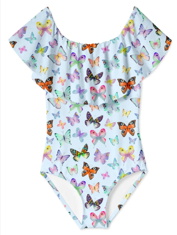 Stella Cove Girls MORE Butterflies Draped One Piece Swimsuit | HONEYPIEKIDS | Kids Boutique Clothing